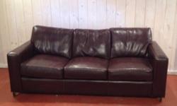 Leather Chocolate Brown Jennifer Sofa Couch. 3-cushion, 90" long x 37" deep x 31" high. Lightly used. Excellent condition. Pick up only.