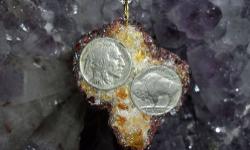 Citrine and Garnet American Buffalo Nickel Charm 2-This Hand Crafted Charm and is a One of a Kind. This Charm is the only one in the WHOLE WORLD made by ?Paulsgems? himself. This is the first one made, Perfect with Perfection. The Charm has Garnets