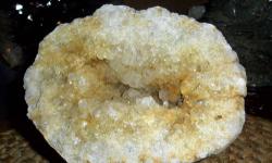 Citrine Geode-Origin Brazil Light yellow in color-rough front Size 4 1/2" High, 5 3/4" wide, and 2" thick. This specimen would make a nice add to your collection. Orignal price $100.00 to $65.00 Shipping $14.95 Just think it took mother nature thousand of