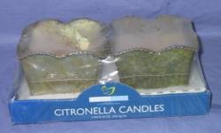 While you are comfortably seated on your deck or patio watching the sun set keep the bugs at bay with CITRONELLA CANDLES. A pair of brand new (still in cellophane wrapper) large square metal containers about 5 1/2" square candles by Living Home Outdoors..
