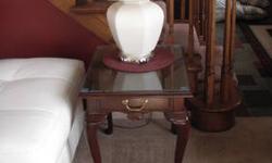 Cherry Queen Anne coffee table and 2 end tables made by Peter Curtis includes glass to protect tops of tables