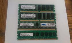 I'm selling four sticks of DDR RAM Memory. 2x 512mb and 2x1gb the ram is fully tested and working I will sell the ram individually for $15.00 dollars each.