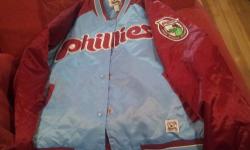 Rare, hard to find classic Philadelphia Phillys satin Baseball jacket, junior size large copperstown light and Burgundy color, Like new condition. Text me with an offer if interested 347-357-6159.
