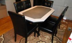 This is for a corian grey white and black kitchen table Asking $250. Six black leather chairs asking $300.00. For information, please call Janine or James at 845-225-0990 or 914-482-1998. Emails without phone numbers will not be answered. THank you.
