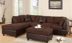 COZY SECTIONAL - STILL IN BOX ? Also Includes Chaise: 84" x 34" x 36"H - 3-seat sofa: 78" x 34" x 36"H ? Full Length 112 Inches ? Micro Fiber Tops and Brown Leather Like Base ? VERY Soft and Comfortable ? Reversible Chaise - 4 Color Choices: Chocolate