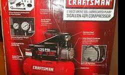 Brand New Craftsman 3 Gallon Horizontal Air Compressor with Hose and Accessory
Get Results with the Craftsman 3 Gallon Horizontal Air Compressor
Whether you?re slapping up some trim, nailing a floor down or topping off your tires, the Craftsman horizontal