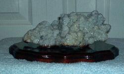CACTUS CRYSTAL FAIRY SPIRIT AMETHYST QUARTZ CRYSTAL CLUSTER-Light grey in color small Shiny crystals, a very rare piece . Size 8? wide, 3?tall and 3? thick. On a wooden base- 9 Â¼ ? x 6 Â¾ ?. This is a very rare piece from the Amethyst family, full of