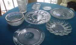 Misc. Crystal plates, dishes, display, or use on special Holidays! Each piece $10.00, buy one or all. Also some made out of Silver and Wood! Throw a party, and set a beatiful table.