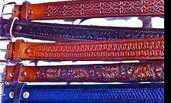 Custom designed Leather Belt from a thick 9-10 Oz Cowhide and Bull hide. Hand made , stamped , dyed and colored individually . No Belt are designed the same . Compare to internet price costing more than a hundred dollars. Take advantage of the low