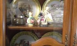 Bavarian china set of 12 plates, and assorted collectables in china cabinet.