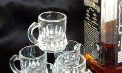 Depression Era Shot Glass Mugs by Federal Glass Co. Set of 6 $15
Conversation pieces for your bar! Made by the Federal Glass Company with the shield on the bottom with the "F" inside. Clear glass standing 2" tall and 1.5 inches wide (excluding the