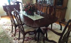 Kindel Mahogany Dining Room Set (Philadelphia Queen Anne Style) 7 Pieces
Set Includes:
Table (with 4 leaves)
4 Side Chairs
2 End Chairs