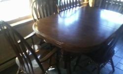 table and 6 chairs all solid wood and sturdy leaf are built in on track. there are knicks it is used any questions you can email me