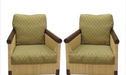 Pair of Donghia club chairs. Wicker and Wood. THE MOST COMFORTABLE CHAIR YOU WILL EVER SIT IN. Perfect for any room. Cushions filled with feather and foam.
Dimensions: Width: 30" Depth: 33" Height:30"
These chairs are not new, but are in excellent used