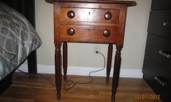 This small table stands 29 1/4" high. The top is 17 3/4" deep and x 21 3/4" wide. It was clearly handmade, and based upon the oxidation present on the unfinished surfaces exposed to air, and a comparison with similar tables I've seen, I would say it was
