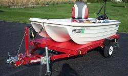 On some Adirondack lakes, electric is the only type of powerboat permitted. 2012 KL Industries Water Tender ? holds 3 people, 10? length, 4.5? wide, composite plastic tri-hull (unsinkable), one 360 swivel seat, 3 molded seats, and 2 small storage