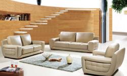 Product description:
This contemporary modern 'Massima' 2-tone 1/2 Leather exquisite Sofa will fill your home with true beauty and splendor. Chrome stylish metal roller feet suspend the pieces in the air and top grain leather combined with skillfully