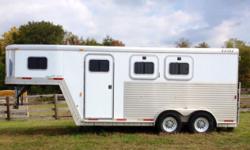 This Exiss Event (XT 200 ) is in GREAT shape. It has only been used for my horses. Has very little millage.
It has a polished aluminum nose,bulldog hitch and break away brake system.
The Tack room : has sleeping area (never been used). Blanket bracket,
