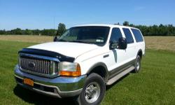 2000 Ford Excursion Limited with no rust.
New application of Krown Rustproofing applied 2012
94,000 original miles
White with Tan Leather Interior
Stainless Steel Exhaust
TOW PACKAGE!
Third Row Seat!
DESIREABLE 7.3L DEISEL ENGINE!
Car Fax report showing 4