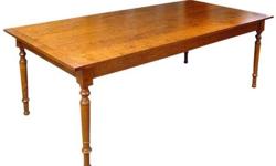 Farm Table. 18th Century Reproduction by Leonards of Mass
A GORGEOUS Farm Table, with finely proportioned legs, is a refined yet sturdy expression of timeless style in beautiful Tiger Maple. The hand-planed and pegged top brings out the radiant grain of