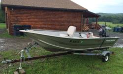 Very nice fishing boat, comes with trailer, fish finder, two gas tanks, paddles, and life jackets.