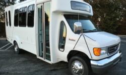 Ford E-450 14 passenger plus driver shuttle bus with 2 wheelchair positions. We have reconditioned this bus from bumper to bumper. It has a rugged and dependable Triton 6.8L V-10 engine with 99k miles! This engine is well known for it's power and