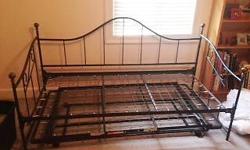 In good condition. frame for trundle bed slightly damaged, but can be fixed. ( the bed-frame will not spring up and stay up but it will roll, and it works perfectly well as a bed that is lower to the ground.)
-must pick up and take away- bed is already