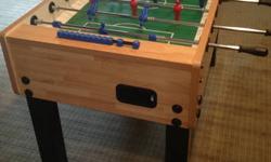 FOOSBALL TABLE: Made by Garlando, style G-500 Butcher Block in excellent condition--here are some details.
Single man goalie, Safety feature - telescopic rods, 16 mm telescopic rods in high resistance cold drawn steel, plated with 15 microns of anti-rust