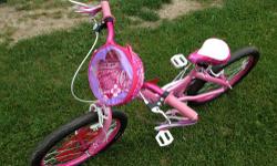 I have a brand new Girls bike 20" Pink and White. Bike has never been used but does have a minor dent in the chain guard but doesn't affect the bike. Bike retails for over $100 dollars in stores, selling for $75. Contact me at 585-331-0069.