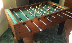LIKE NEW! We got this last christmas for my son and it has only been used a few times so that is why we are selling it. It is a high quality, heavy one with no damage or missing parts. It is a great fooseball table for the price!!!
(the scoreboard parts