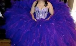 GORGEOUS Mori Lee Designer (Vizcaya) Sweet 16/Quinceanera Dress For Sale!!
Worn one (1) time for four (4) hours.
Purple color with a cap sleeved bolero jacket.
Brand new in excellent condition.
Size 10 - but bodice can tie in for a size 8 and out up to a
