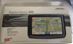 IF YOU ARE READING THIS AD THEN THIS ITEM IS STILL AVAILABLE
LIKE NEW GPS IN THE ORIGINAL BOX WHICH INCLUDES CHARGER & MOUNTING CUP
THE BRAND IS MAGELLAN MAESTRO 4040 HANDS FREE CALLING BLUETOOTH & ANNOUNCES STREET NAME OF YOUR NEXT TURN. MUST LEAVE A