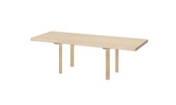 Brand new H92 Extension table designed by Alvar Aalto in ash.
The table has 2 self storing leaves each: 20" making the table fully extended with 2 leaves 90 1/2" long. Withouth leaves: 51" x 35 1/2" x 28 1/2" high. This is a beautiful table. Original