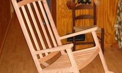 My hand crafted porch rocking chairs are strong, durable and built to last with mortise and tenon joinery.
A tapered and contoured seat with just the right rocker radius provides for a smooth and balanced rock that is unlike any factory made rocking chair