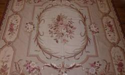 HANDMADE NEEDLE POINT AUBUSSON Area Rug
8' X 10'
Excellent Condition
Circa 1980
Floral Spray in Center
Pale rose, ivory, beige, taupe, light browns, brown, very pale olive
Soft and neutral colors
Very Versatile and Elegant
Recently appraised by JR