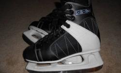 You are looking at a pair of mens Easton size 9.0 hockey skates they where only used a few times in good shape . With these skates we are also selling youth 23'' leg pads t-tour fireman they are in good to fair condition no tears just mainly scuff marks