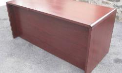 This desk has rounded corners for a contemporary look. It has an abrasion- and stain-resistant thermal fused laminate finish making it very durable. This desk is heavy and solid. Drawers operate on ball bearing suspension so its very smooth. $260 cash or