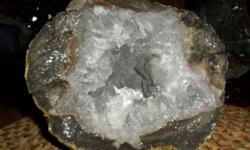 Huge Zacatecas Geode Half Gorgeous Quartz Crystals #1-Origin: Mexico. This is a very beautiful geode that has the colors crystal, Smokey Crystal center and Polished Grey on the outside. This would be great to add to your collection, especially you collect