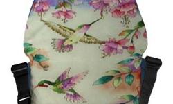 Hummingbirds and Flowers Landscape Rickshaw Messenger Bag Beautiful. What an eye-catching beauty. An awesome explosion of colors. Hummingbirds, flowers, blue skies. Pink, peach, blue, green. A laptop bag, school bag, purse, travel bag or even a beautiful
