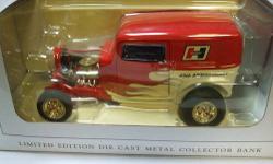 $49.00! Hurst 45th Anniversary 32 Ford Sedan Delivery Street Rod Bank. Limited Edition Die Cast Bank that celebrates the 45th Anniversary of Hurst Shifters! This was manufactured by SpecCast Stock #26067 in an Unopened Display Window Box. Email or call
