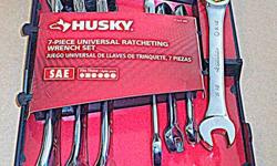 The Husky 10-Piece SAE and Metric T-Handle Wrenches have comfortable rubber grips for use in situations where high torque is needed. The T-handle wrenches can be used in two different positions for a wide range of jobs, even in tight spaces.
Includes: