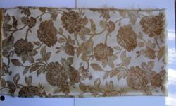 Available is SUPER HIGH QUALITY remnant upholstery fabric. This fabric might be used for curtains/drapes, pillows, furniture etc.
Two pictures of each fabric are shown in respective order.
1. Gold, satin brocade, silk/polyester synthetic blend- 60 by 63