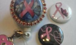 "Badges for Paws" :)
We love to make fun and whimsical ID Badge Holders and at the same time try to help animals in need :-)
We have very pretty Interchangeable ID Badge Holder Sets. Pink Ribbon, on Pink Rhinestone Setting, Hearts on Bottle Cap Setting,