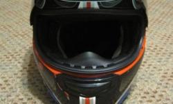 Up for sale is my used KBC VR1 Euro Motorcycle helmet. It is a size Medium and is a full-face helmet with a tinted visor. It is DOT and SNELL approved. It has never been involved in an accident or dropped and is still structurally sound. The helmet has