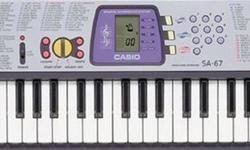 The SA67 SA-67 is a great starter electric keyboard key board with 37 mid-size keys, 100 sounds, 30 rhythm patterns, 10 demo songs with melody off control so you can play the melody yourself, and an LCD screen. A very cool on-screen music staff displays
