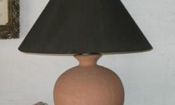 LAMPS: Individually or take all and select bonus lamp either black wrought iron or brass lamp as noted below; will not include shade or bulb.
.....TERRA COTTA BALL BASE LAMP. Black shade. 17" overall. 14" diameter. Bulb not included. $10
.....BLACK METAL