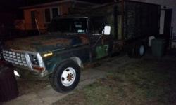 Ford 1978 f350 351 M block V8 Gas 4 speed manual. Recently replaced: tires, battery, rear drums, windshield, & more! Has a full land scape body with an electric dump(need minor work). Full pin del hook hitch. Truck is in overall good mechanical condition,