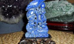 Natural Lapis Lazuli Statue Fish & Lotus Flower Mandarin Duck Sandalwood Stand Lapis Genuine Gemstone Lapis (lapis lazuli) brings truthfulness, openness, inner power, intuition, creativity, virility and manifestation. It strengthens the mind and body as