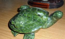 Large Multi Green Chinese Jade Turtle with 2 Babies on Back of Shell-This Beautiful Mother Turtle that has 2 baby Turtles riding on the back of her shell. This is a carving of Multi Color Green of Jade Gem Stone. The is a hand made carving from China and
