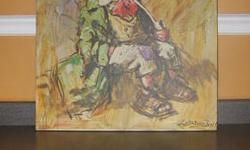 Leighton Jone, Impressionism clown like boy lithograph printed on canvas, limited edition prints,publishe by Donald art co., in the 1970s , sold extremely well,that was signed by the artist Leighton Jone, thank you call 914 319 9845